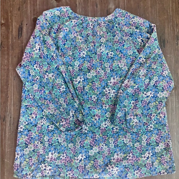 St. John's Bay Blue Flower Mandarin Collar Button Down Blouse - Picture 7 of 7